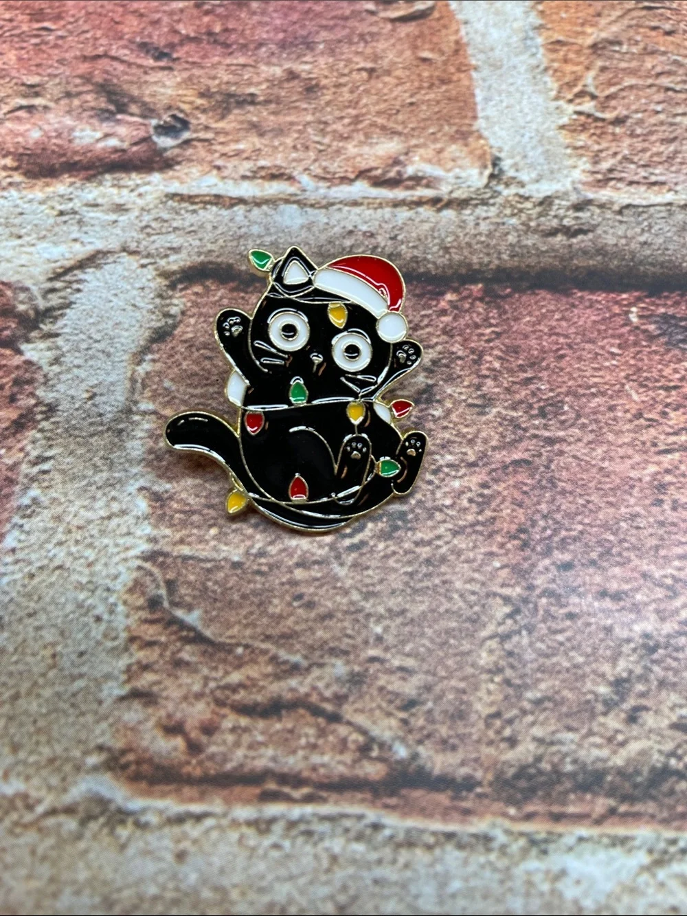 Holiday Black Cat Pin with Santa Hat - Unbranded